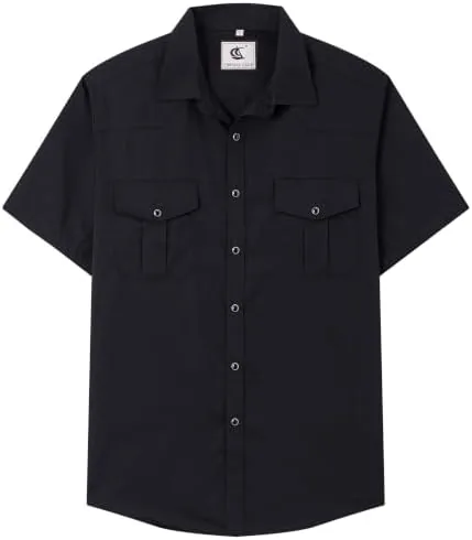 coevals club mens short sleeve solid pearl snap western cowboy shirt button up casual work dress shirtsblack 4 l