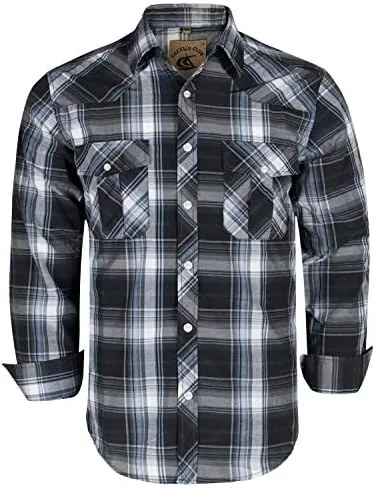 coevals club mens western cowboy long sleeve pearl snap casual plaid work shirts black gray 9 l