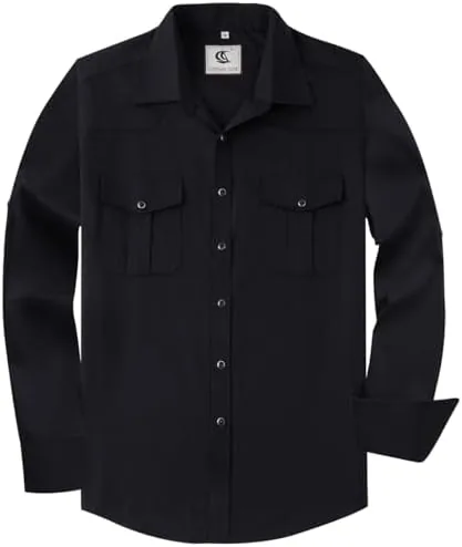 coevals club mens western snap button shirt long sleeve solid pearl snap cowboy casual shirt regular fit with dual pocketsblack 4 l